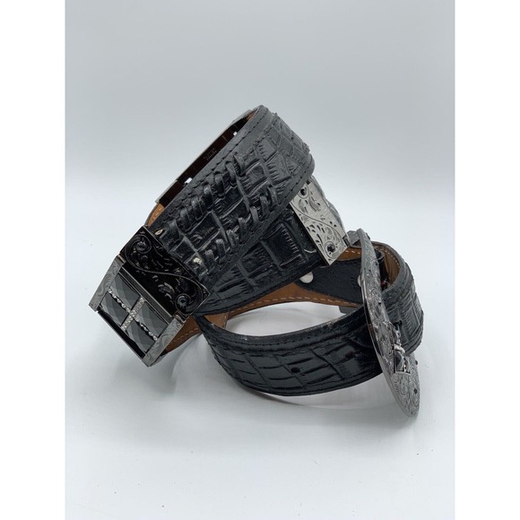 Vintage Donaldo Women's Size 36 Black Leather Tooled Embellished Western Belt - Picture 2 of 11